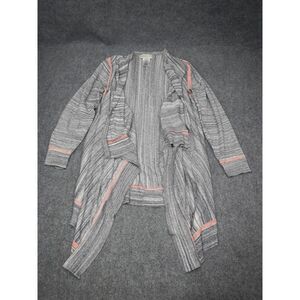 Jones New York Cardigan Plus Size 1X Woman Gray Pink Striped Open Front *flaw‎